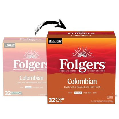 Folgers Colombian Coffee, Medium Roast, Keurig K-Cup Pods, 32 Count Box