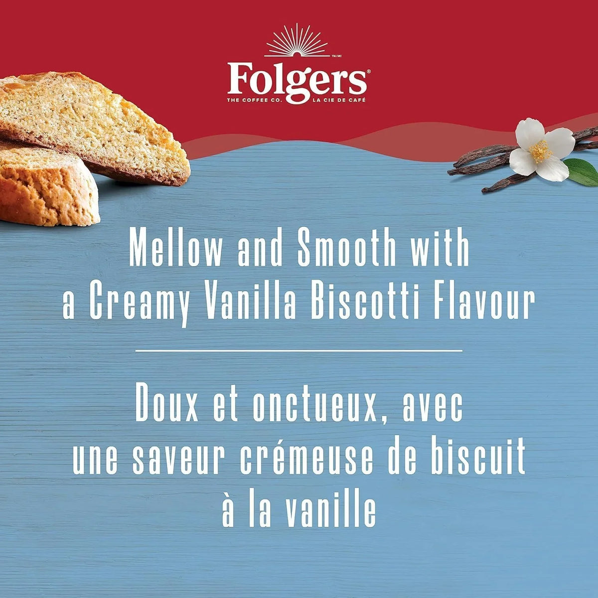 Folgers Vanilla Biscotti Coffee K-cups, 30 Count, 270g/9.5 oz. Box (Imported from Canada)