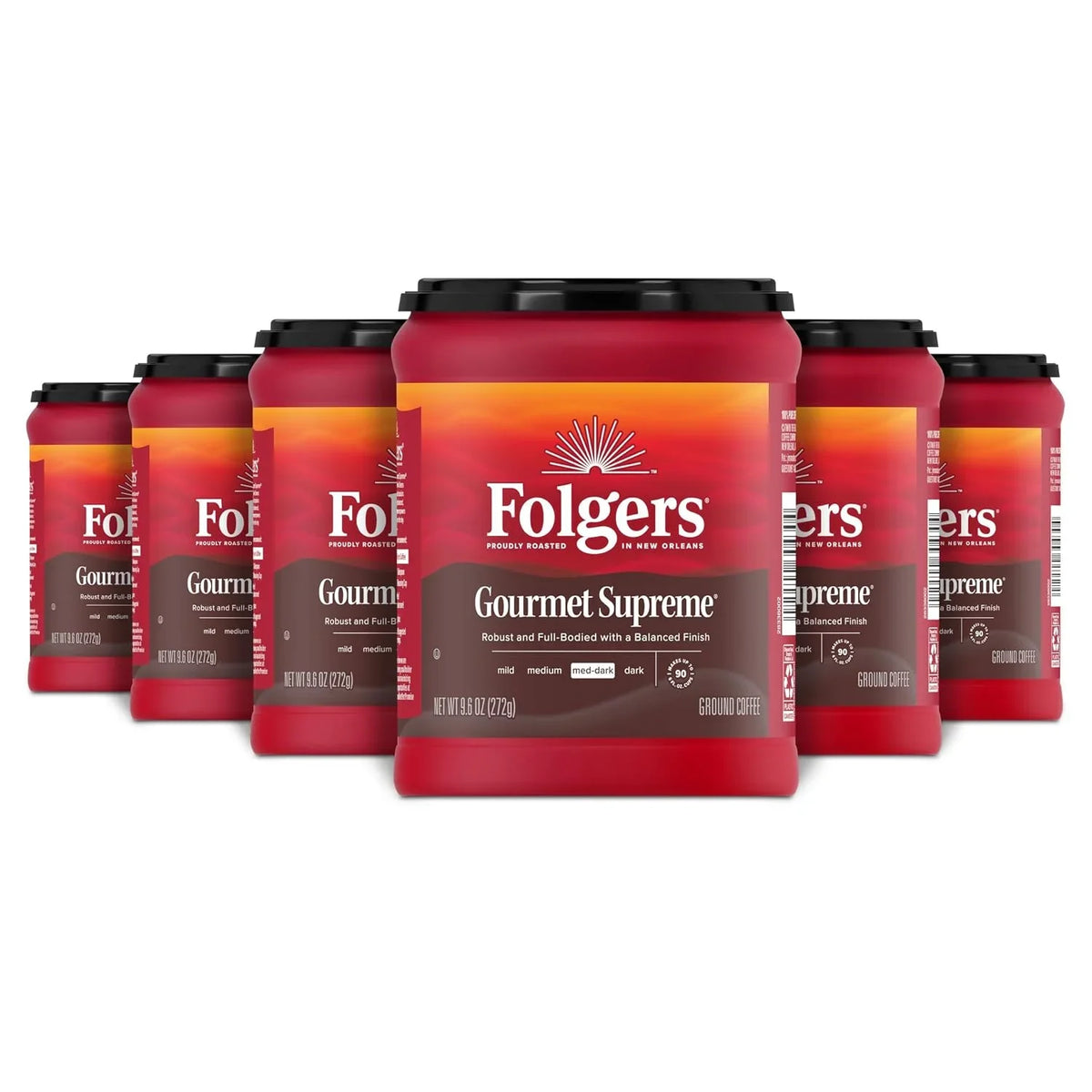 Folgers Gourmet Supreme Ground Coffee, Medium-Dark, 6 (9.6 Oz.) Canisters