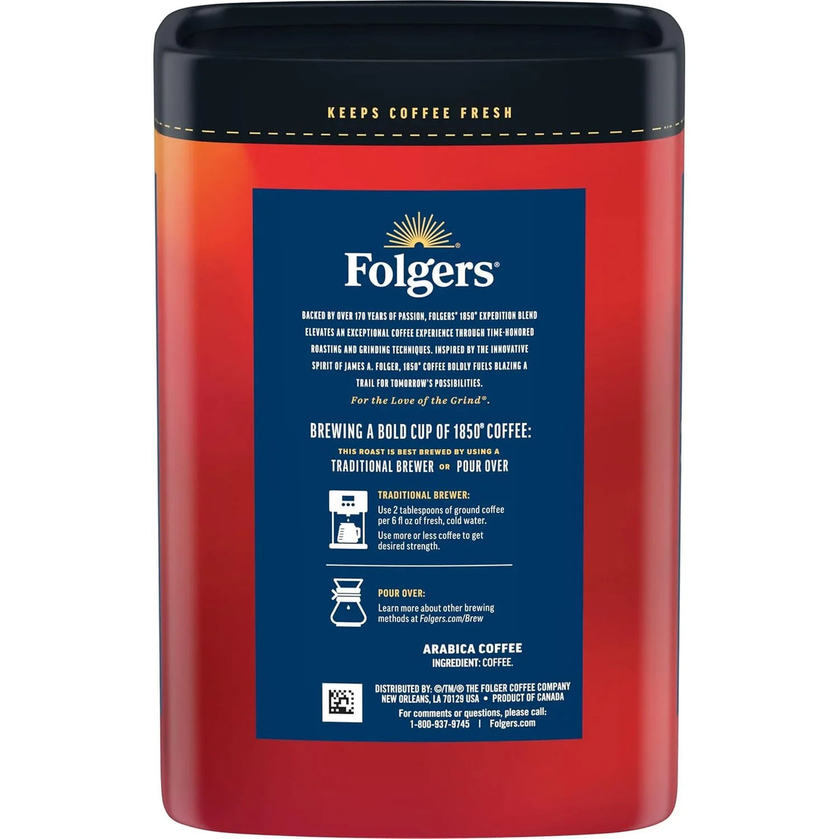 Folgers 1850 Expedition Blend Ground Coffee, 6 Canisters
