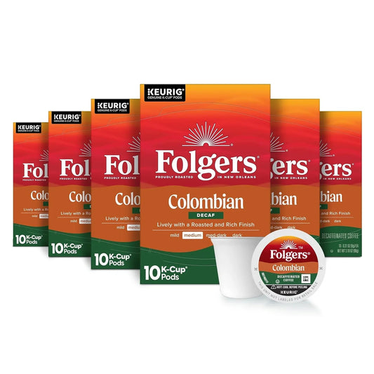 Folgers Colombian Decaf Coffee, Medium Roast, Keurig K-Cup Pods, 60 Count