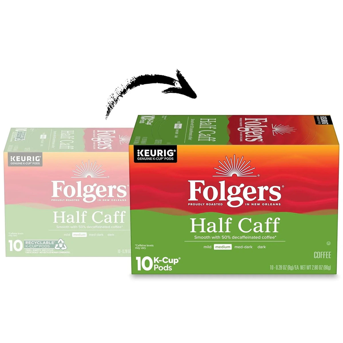 Folgers Half Caff Medium Roast Coffee, Keurig K-Cup Pods, 10 Count Box