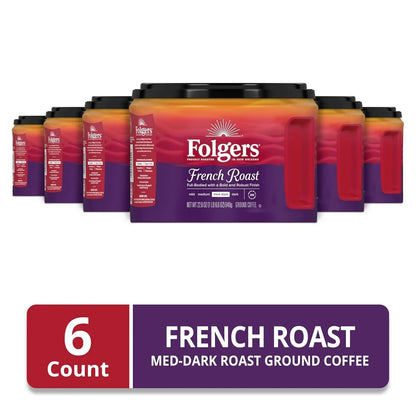 Folgers French Roast Ground Coffee, Medium-Dark, 6 (22.6 Oz.) Canisters
