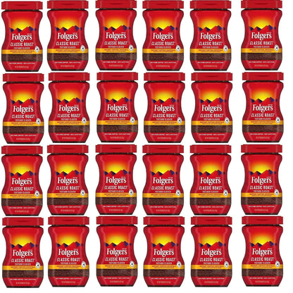 Folgers 20083 Classic Roast Instant Coffee Crystals, 3 Ounces, 100% Pure Coffee, Medium Roast, Easy-open Flip Top Lid, Portable Plastic Jar, Pack of 24