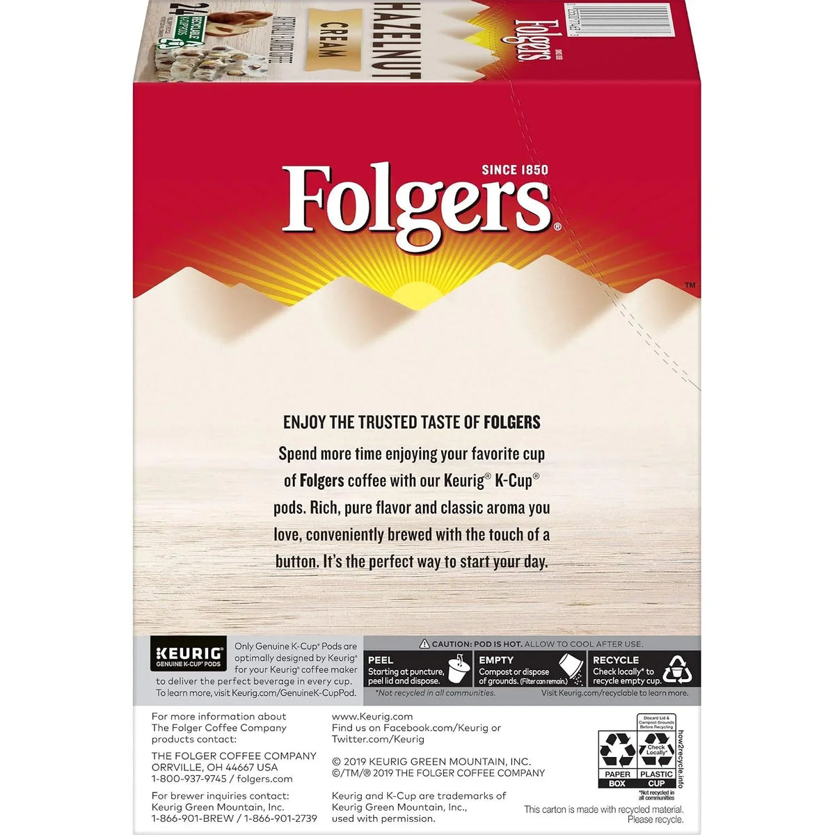 Folgers Hazelnut Cream Flavored Coffee, 96 Keurig K-Cup Pods