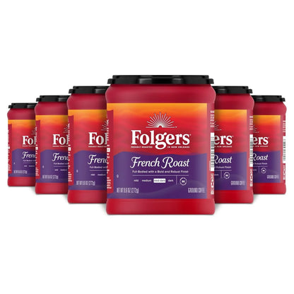 Folgers French Roast Ground Coffee, Medium-Dark, 6 (9.6 Oz.) Canisters