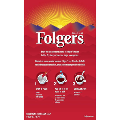 Folgers Classic Roast Instant Coffee Crystals, 7 Single Serve Packets (Pack of 12)