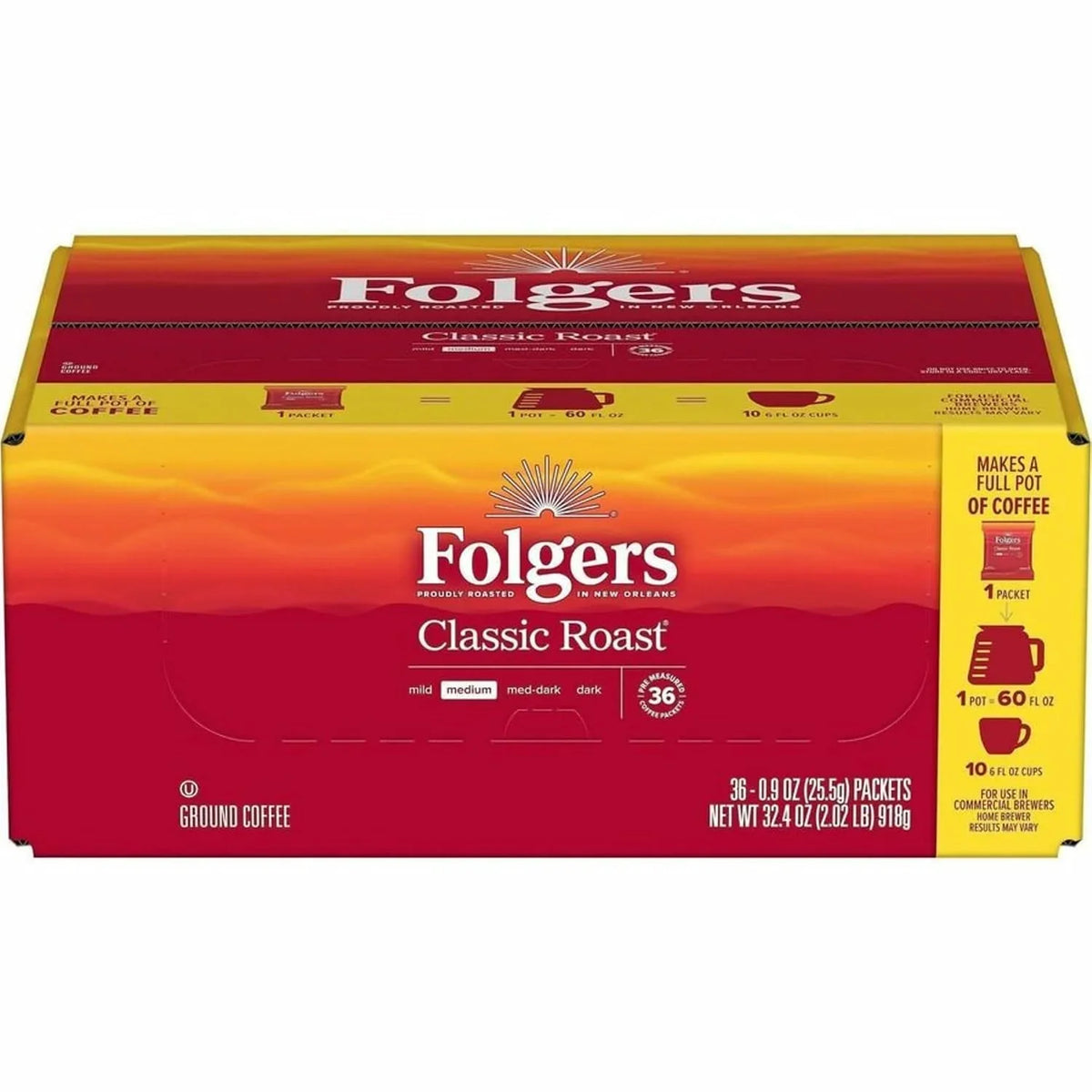 Folgers Classic Roast Medium Roast Ground Coffee, 36 Pack of 9 Ounce Fraction Packets, Frac Packs