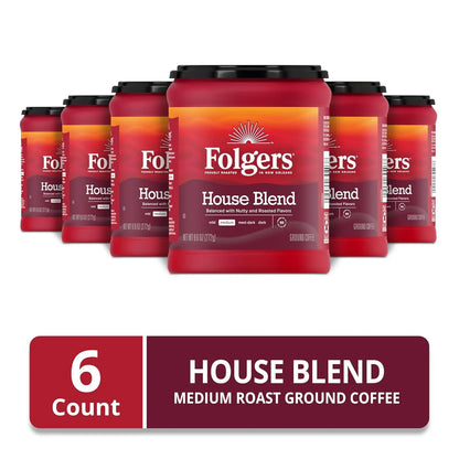 Folgers House Blend Ground Coffee, Medium Roast, 6 (9.6 Oz.) Canisters