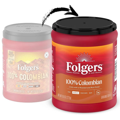 Folgers 100% Colombian Coffee, Medium Roast Ground Coffee, 9.6 Ounce Canister