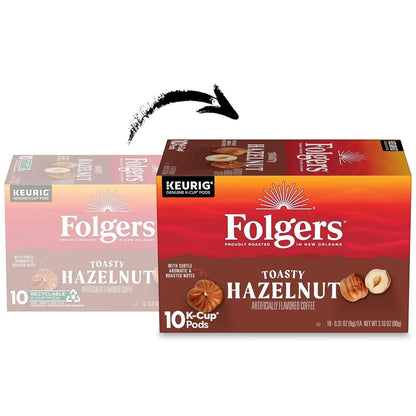 Folgers Toasty Hazelnut Artificially Flavored Coffee, K-Cup Pods, 10 Count