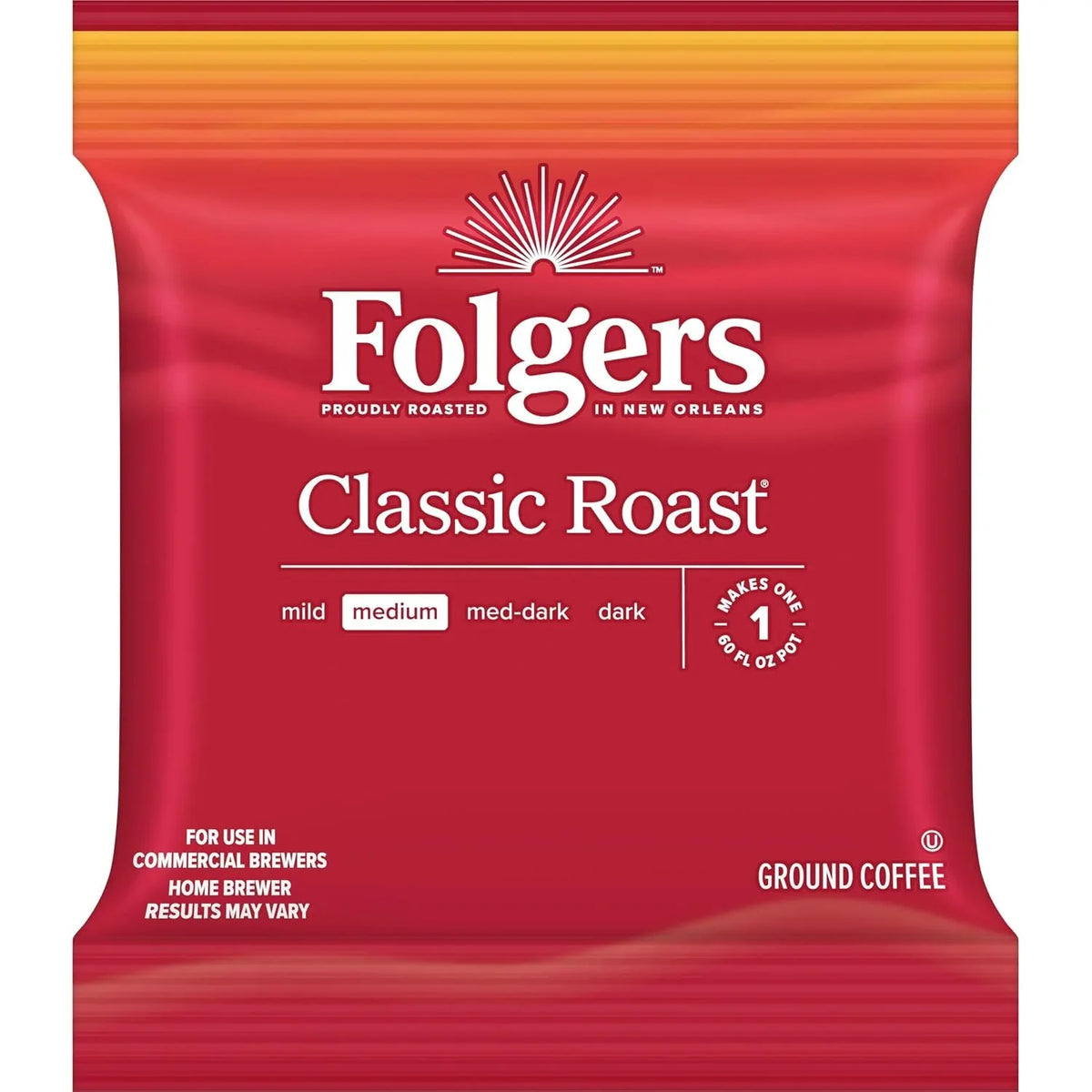 Folgers Classic Roast Medium Roast Ground Coffee, 42-1.5 Ounce Fraction Packets, frac Packs