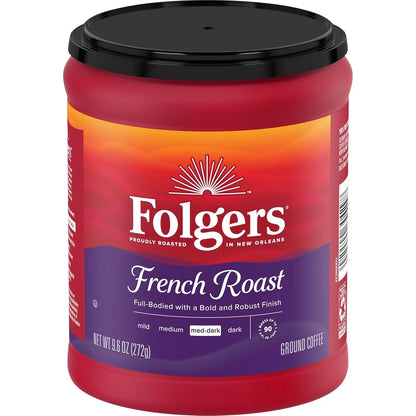 Folgers French Roast Ground Coffee, Medium-Dark, 6 (9.6 Oz.) Canisters