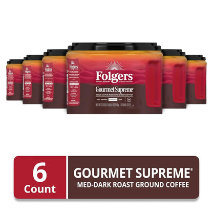 Folgers Gourmet Supreme Ground Coffee, Medium-Dark, 6 (22.6 Oz.) Canisters