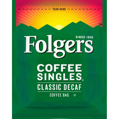 Folgers Coffee Singles Classic Decaf Medium Roast Coffee, 19 Single Serve Coffee Bags