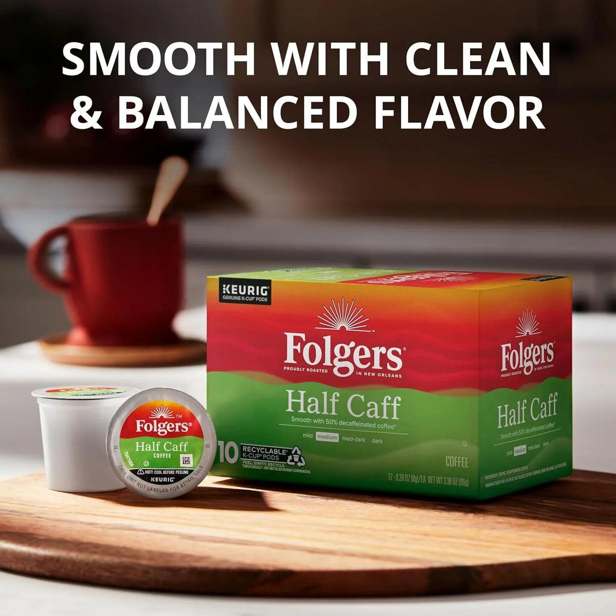 Folgers Half Caff Coffee, Medium Roast, Keurig K-Cup Pods, 60 Count