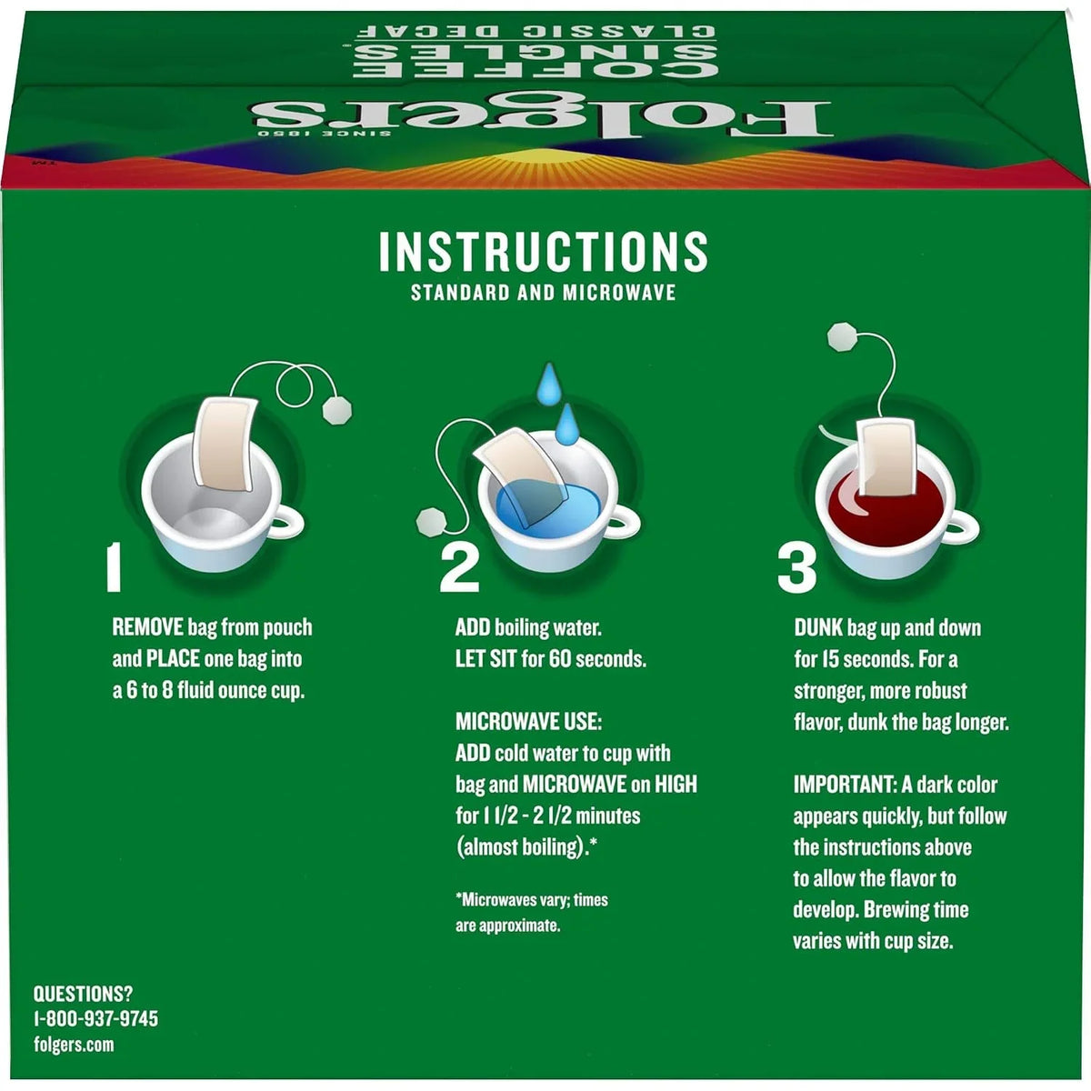 Folgers Coffee Singles Classic Decaf Medium Roast Coffee, 19 Single Serve Coffee Bags