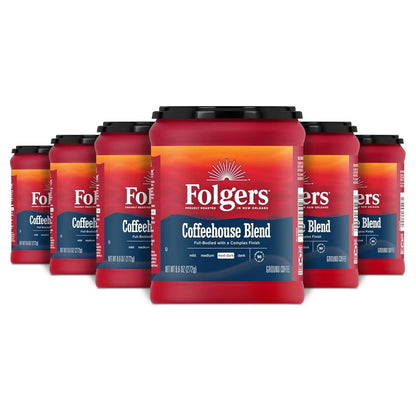 Folgers Coffeehouse Blend Ground Coffee, 6 (9.6-Oz.) Canisters