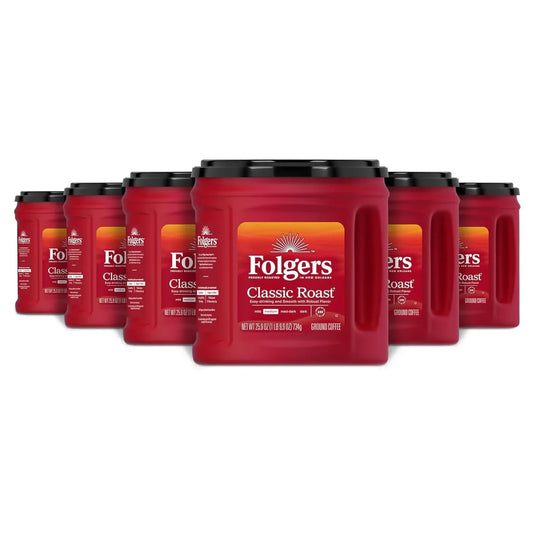 Folgers Classic Roast Ground Coffee, Medium Roast, 6 (25.9-Oz.) Canisters