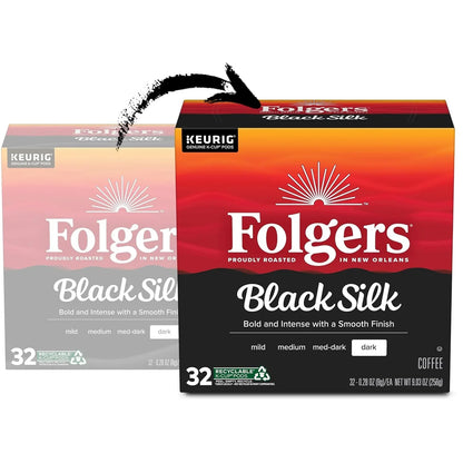Folgers Black Silk Coffee, Dark Roast, Keurig K-Cup Pods, 128 Count