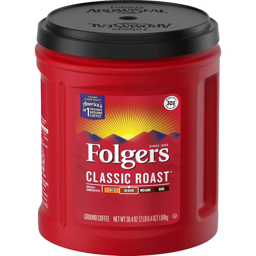 Folgers Classic Roast Medium Roast Ground Coffee, 38.4 Ounces (Pack of 6)