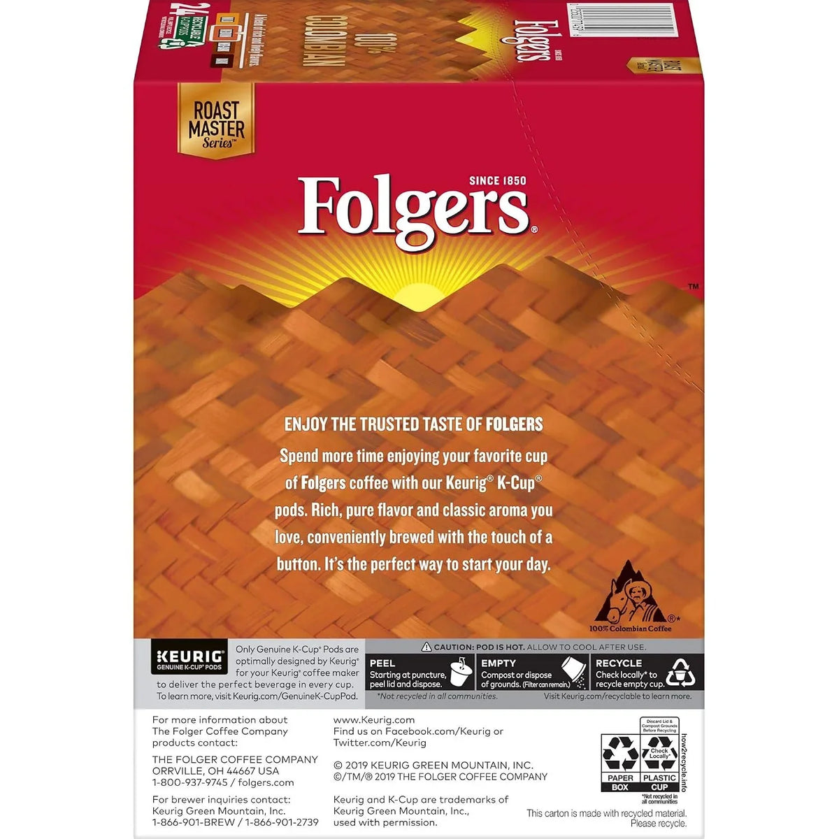 Folgers 100% Colombian Medium Roast Coffee, 24 Keurig K-Cup Pods