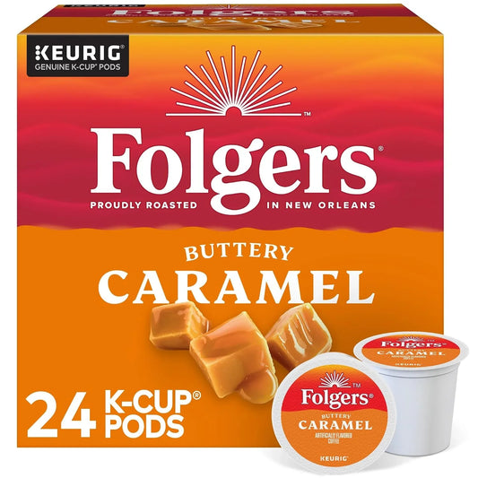 Folgers Keurig Single Serve K-Cup Pods, Buttery Caramel, Carton Of 24