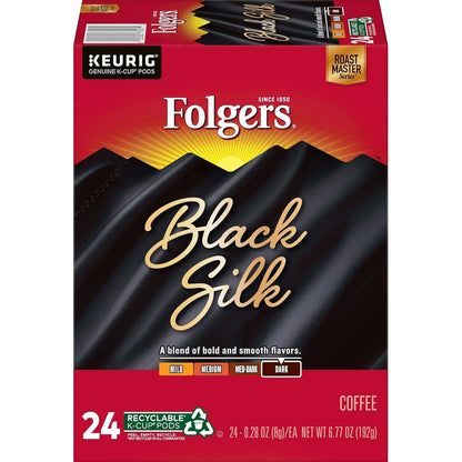 Folgers Black Silk Dark Roast Coffee, 96 Keurig K-Cup Pods