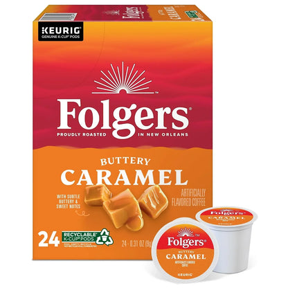 Folgers Keurig Single Serve K-Cup Pods, Buttery Caramel, Carton Of 24