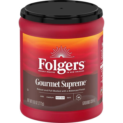 Folgers Gourmet Supreme Ground Coffee, Medium-Dark, 6 (9.6 Oz.) Canisters